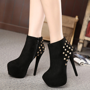 Women’s shoes high heel thin heel waterproof platform short boots riveted women’s Boots
