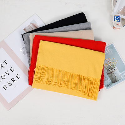 秋冬季时尚纯色仿羊绒薄款围巾小版披肩儿童成人年会礼品围脖批发|ms