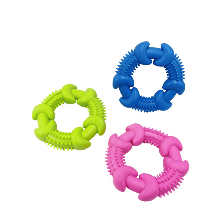 Fábrica al por mayor mascota TPR mordedura resistente juguete hueso sólido espina anillo perro diente limpieza molar juguete redondo