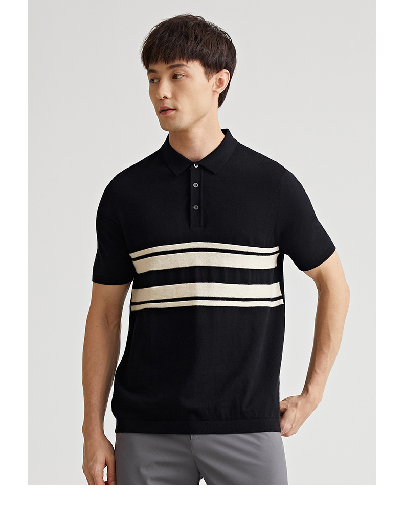 Áo Polo Nam phối màu dệt kim cổ bẻ tay ngắn — Đen (7717) chi tiết 7