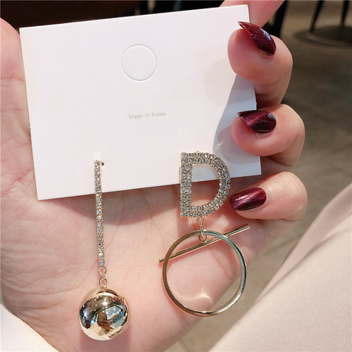 S925 Silver Needles Korean Dongdaemun New Fashion Asymmetric DO Ear Studs Image Personality Simple Earrings Earring Wire