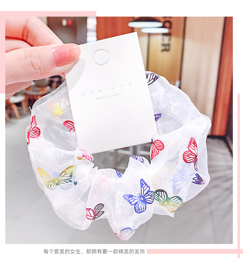 printing butterfly hair scrunchies pig large intestine hair circle ball hair circle head rope retro hair rope wholesale nihaojewelry NHNA229618picture10