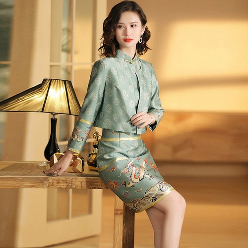 Retro nine-tailed fox Chinese dress qipao Longteng stitching Republic of China style jacquard cheongsam dress