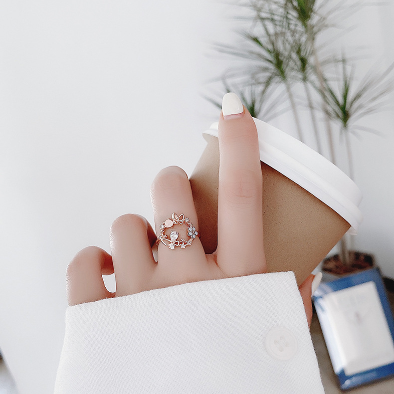 Korea fashion diamond crystal zircon flower ring micro inlaid sweet wild love flower ring wholesale nihaojewelrypicture55