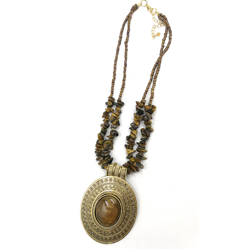 Holiday Occasion Alloy, turquoise Material Oval Pattern Retro Oval Alloy Turquoise Gravel Wholesale Pendant Necklace