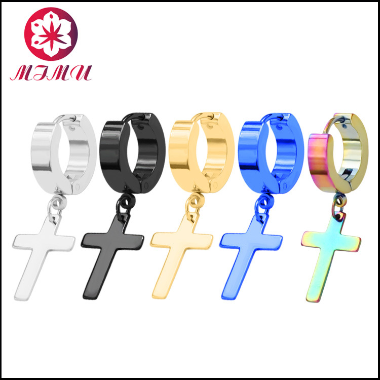 厂家直销男士耳环不锈钢耳圈挂十字架长款耳扣女品质耳钉耳饰批发