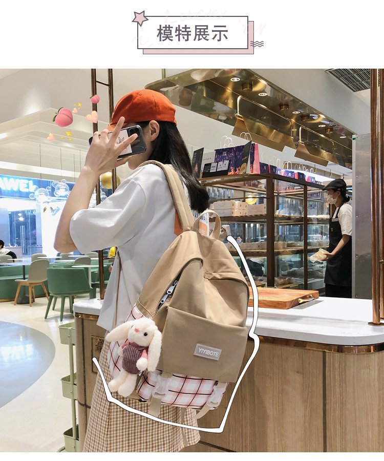 Schoolbag Korean Fashion Harajuku Cute Girl Student Small Fresh Contrast Color Plaid Backpack  Wholesale Nihaojewelry display picture 5