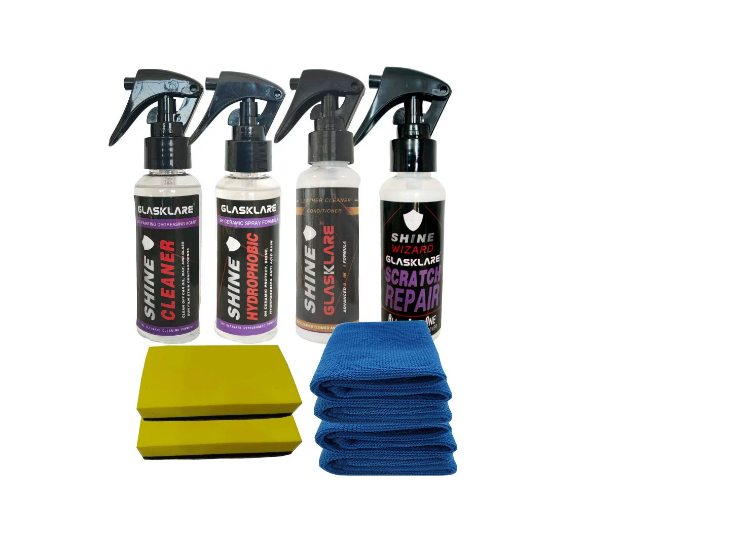Обезжиривающее средство для стеклянных костюмов + Нанокристаллическое покрытие 9H + средство для ремонта кожи + воск для ремонта царапин