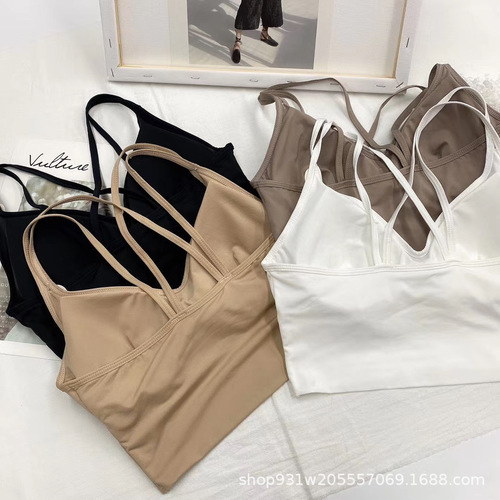 2030#Thin Cup Ice Silk Beauty Back Wrap Chest Thin Strap Cross Tube Top No Wire Ring Sports Bra