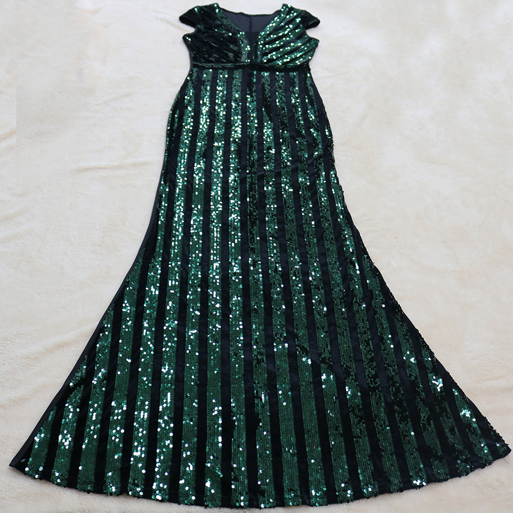 Short Sleeve Deep V Sequin Slim Dress NSCYF80347