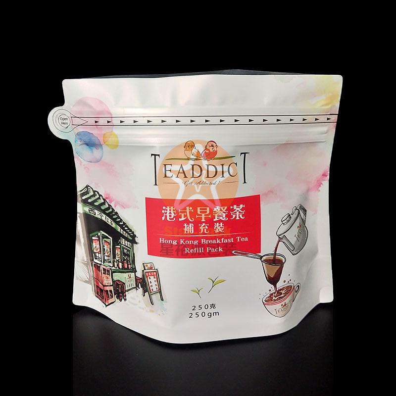彩印LOGO奶茶补充装自封自立铝箔袋 防潮镀铝彩印哑光茶泡拉链袋