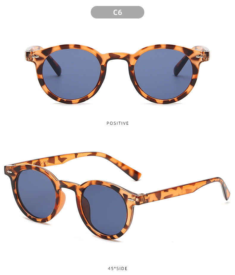 Fashion Style Leopard, Black Color Fashion Solid Color PC UV400 Protection Round Frame Full Frame Women's Sunglasses
