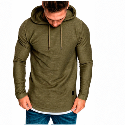New men's casual fashion solid-color hooded long-sleeved T-shirt; summer casual sports long-sleeved T-shirt.