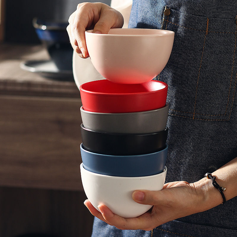 ins北欧彩色米饭碗家用陶瓷亚光面碗清新简约小碗平底餐厅沙拉碗