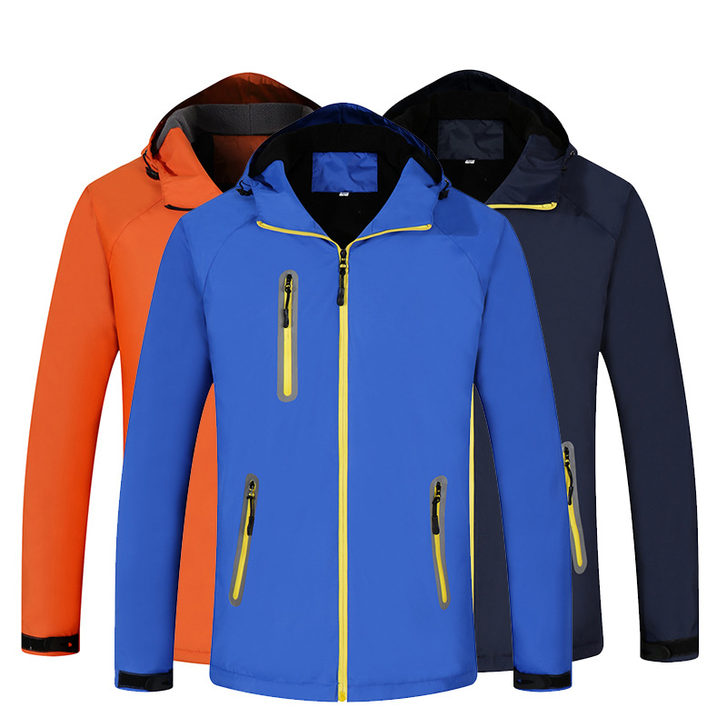 冲锋衣定制印logo刺绣加绒加厚快递员工作服美团外卖工装外套订做