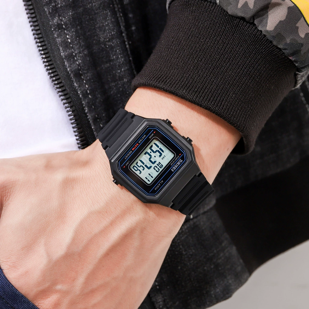 Fashionable transparent plastic universal square digital watch, Korean style, with LED display