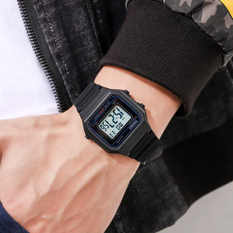 Fashionable transparent plastic universal square digital watch, Korean style, with LED display