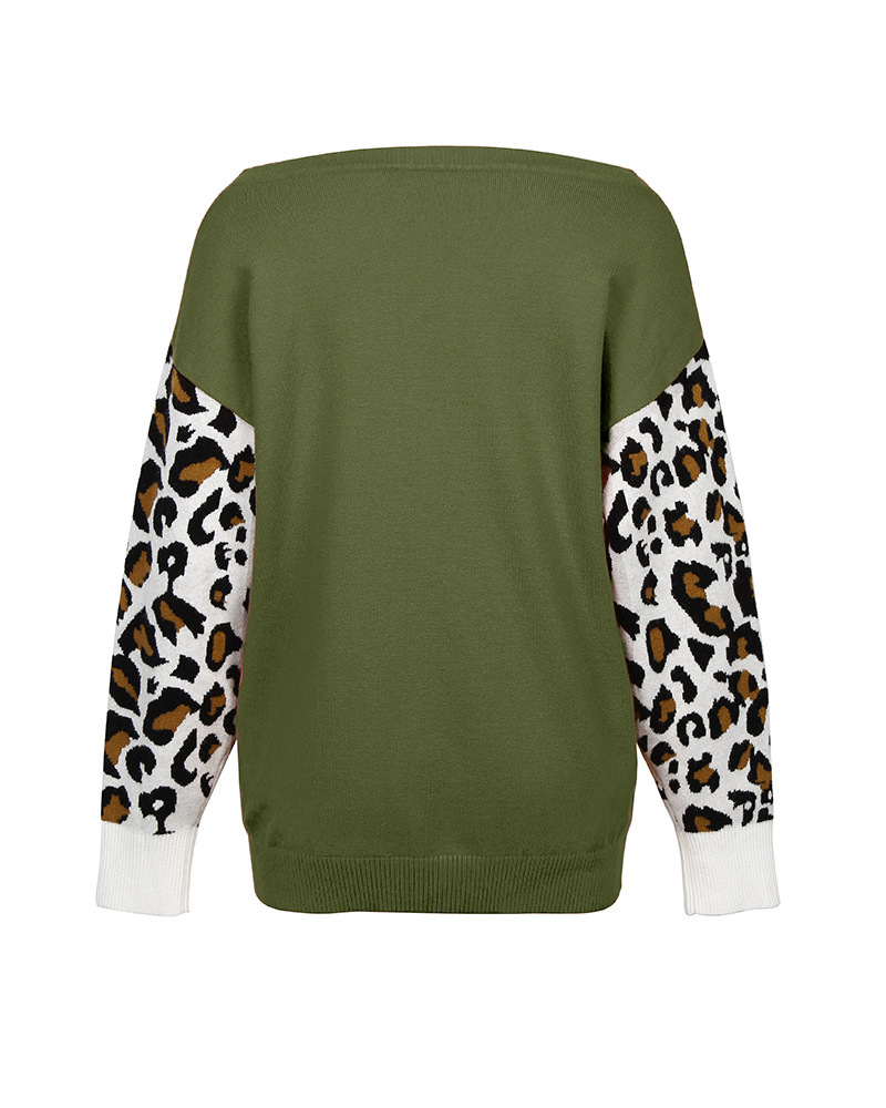 fashion contrast stitching leopard print sweatershirt NSDY7668