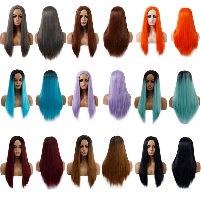 Amazon new European and American Foreign trade hot wig multi-color long straight hair ladies chemical fiber wig 13 color in stock Amazon new European and American Foreign trade hot wig multi-color long straight hair ladies chemical fiber wig 13 color in stock