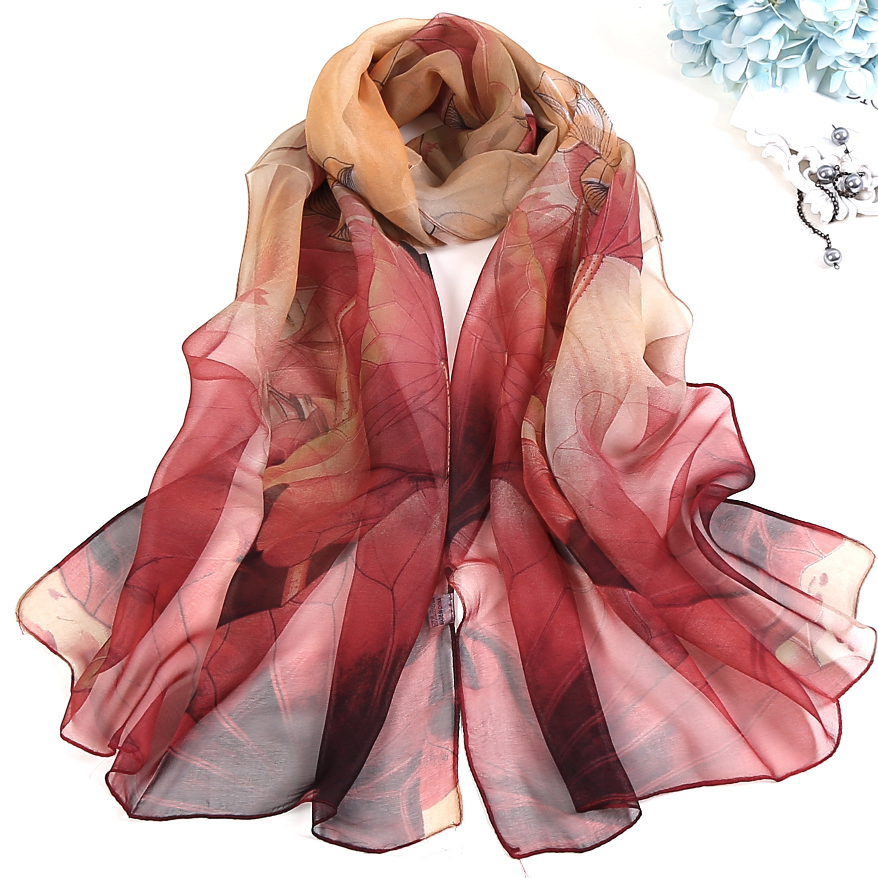Women's Vacation Color Block Floral Polyester Silk Scarves display picture 1