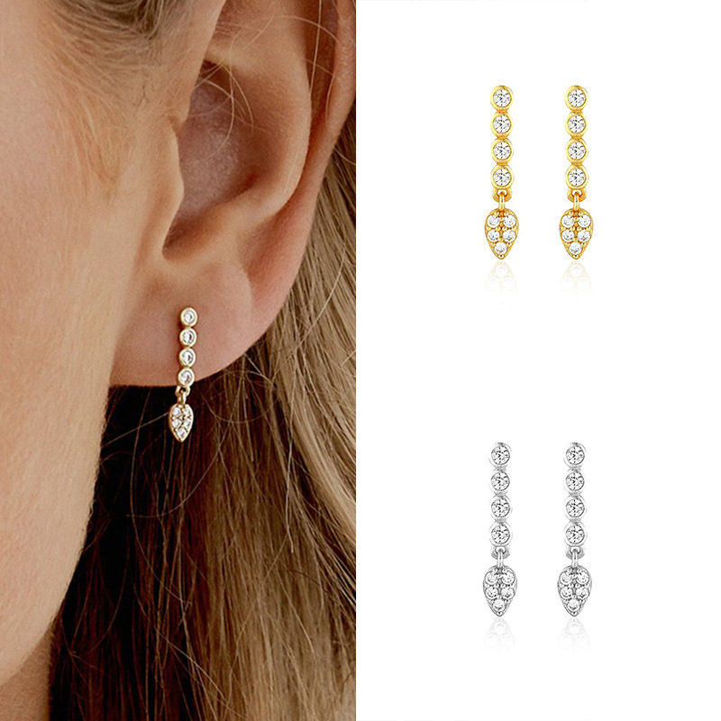 European And American S925 Silver Needle White Zircon Drop-shaped Earrings display picture 7