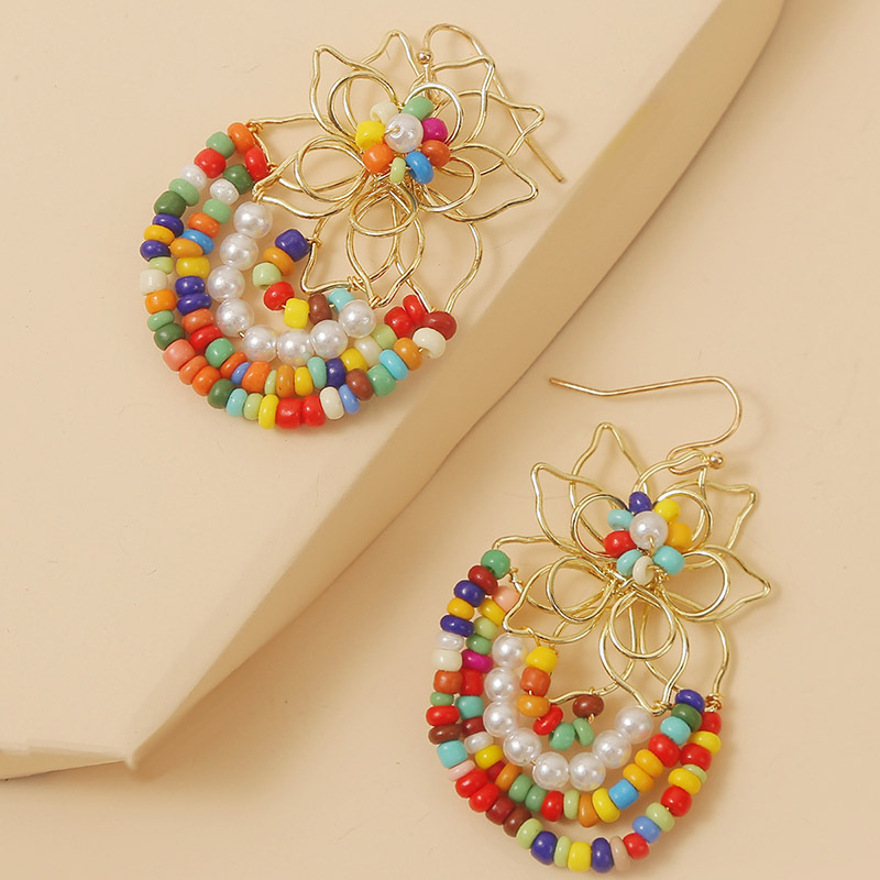 Korean Cute Hand-woven Flowers Rice Beads Resin Earrings Jewelry Wholesale Nihaojewelry display picture 9