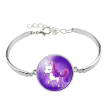 跨境儿童饰品配饰 飞马天马独角兽unicorn时光宝石银色合金手镯
