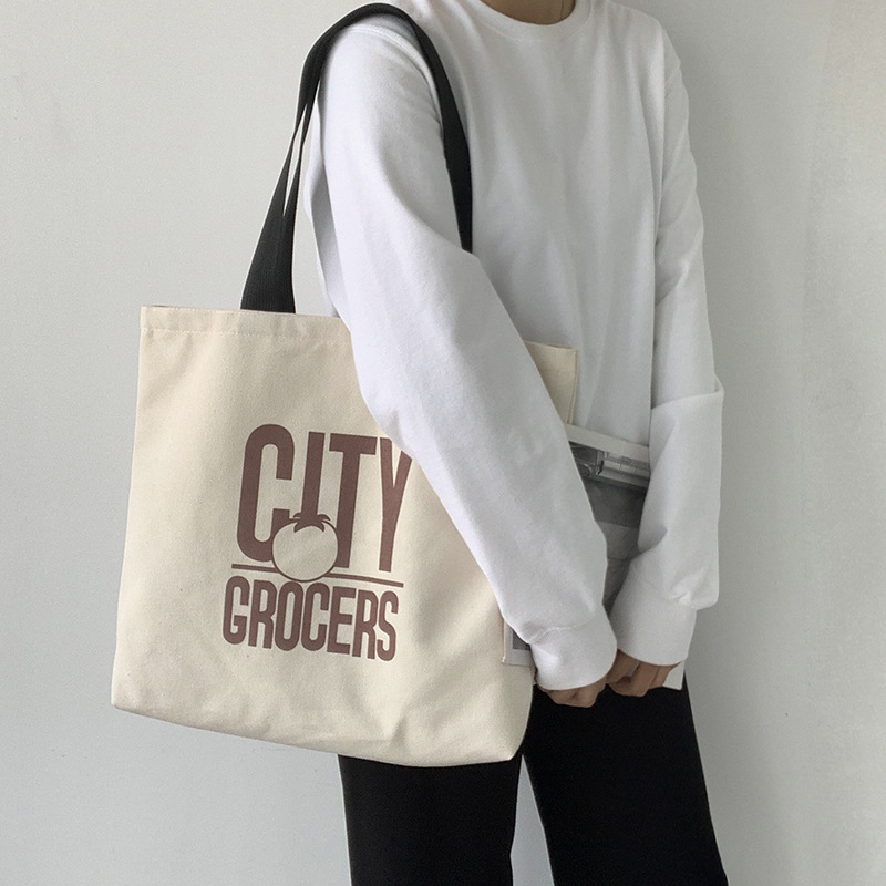 Nueva celebridad de Internet gran capacidad bolsa de lona hombro femenino estilo japonés ulzzang simple carta estudiante bolsa de tela femenina ins image 4