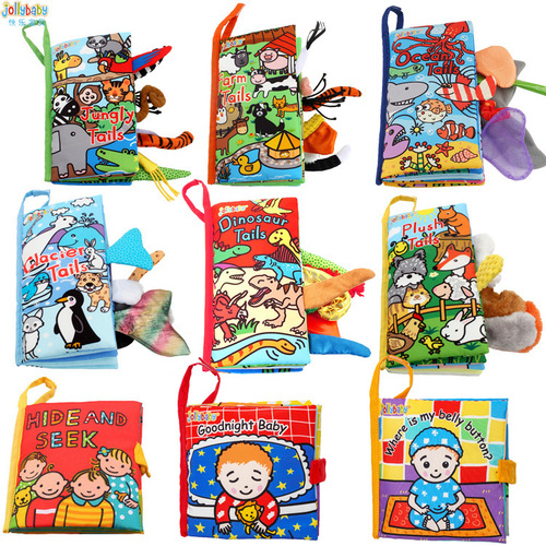 jollybaby animal tail rattling paper baby cloth book baby 0-1 year old enlightenment early education cloth book educational toy