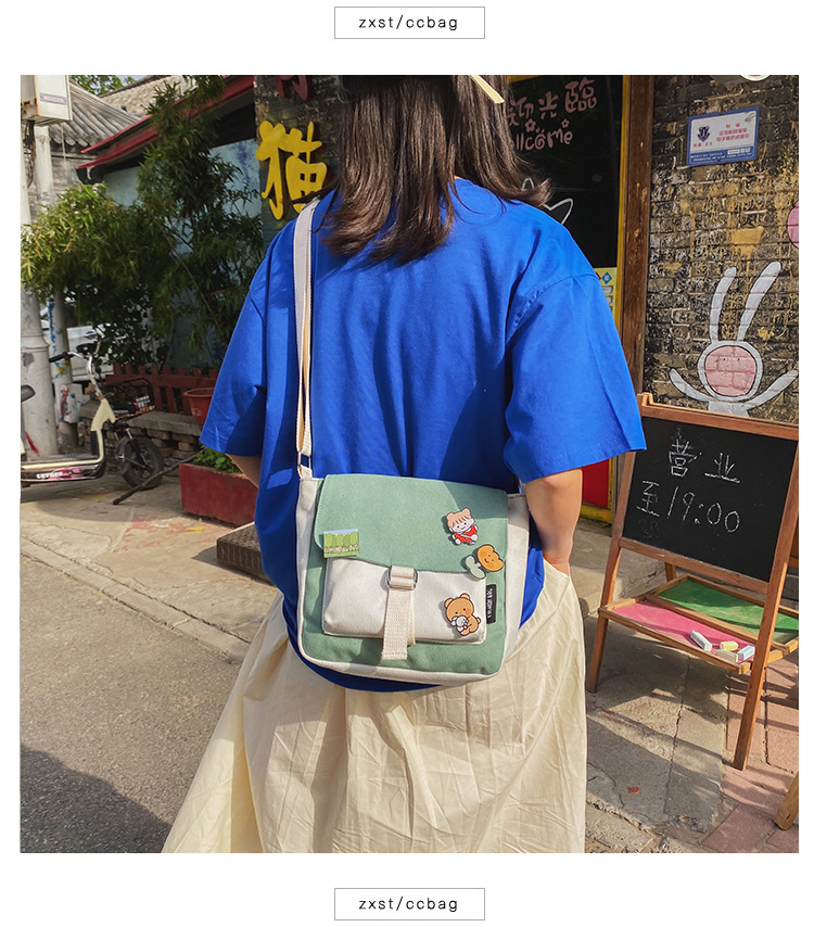 Korean Fashion College Style Girl Hit The Color Canvas Bag Class Bag Cute Student Wild Casual Shoulder Bag  Wholesale Nihaojewelry display picture 63