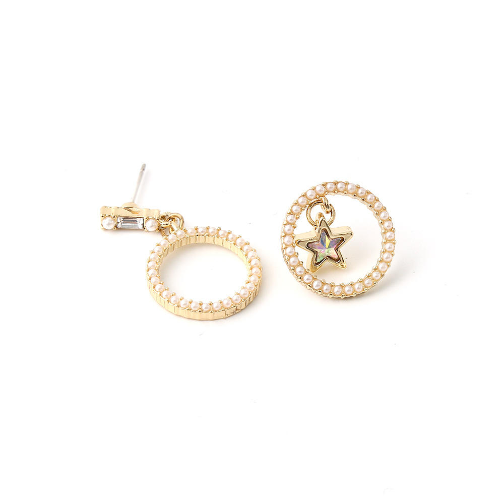 New S925 Silver Needle Earrings Round Pearl Small Earrings Five-pointed Star Asymmetric Earrings Wholesale Nihaojewelry display picture 5