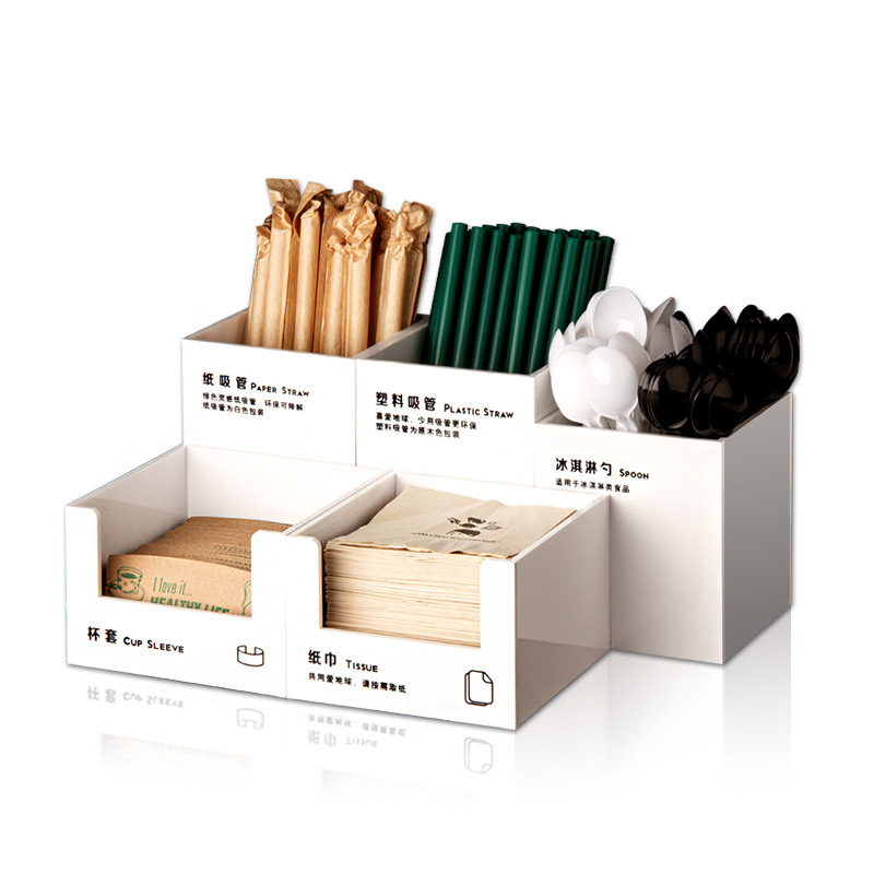 Acrylic Tissue box thickening Tea shop coffee straw storage box Ice cream scoop Set box Five-piece commercial