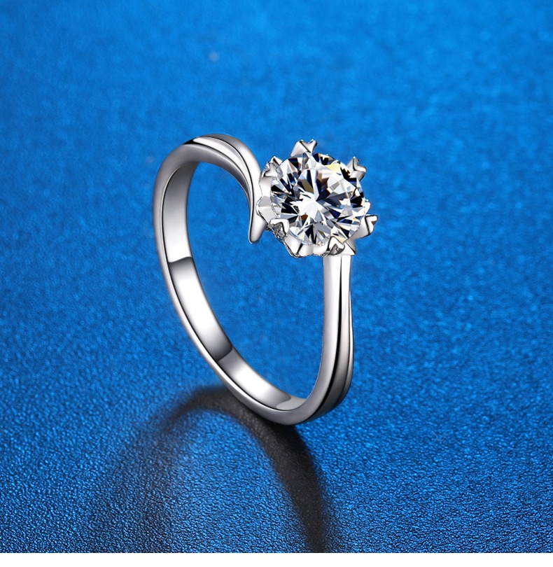 Venta al por mayor de fábrica, anillo de copo de nieve moissanita clásico de seis garras, 1 quilate de simulación de anillo de diamante, anillo de plata esterlina para mujer, anillo de oro de 18 quilates undefined