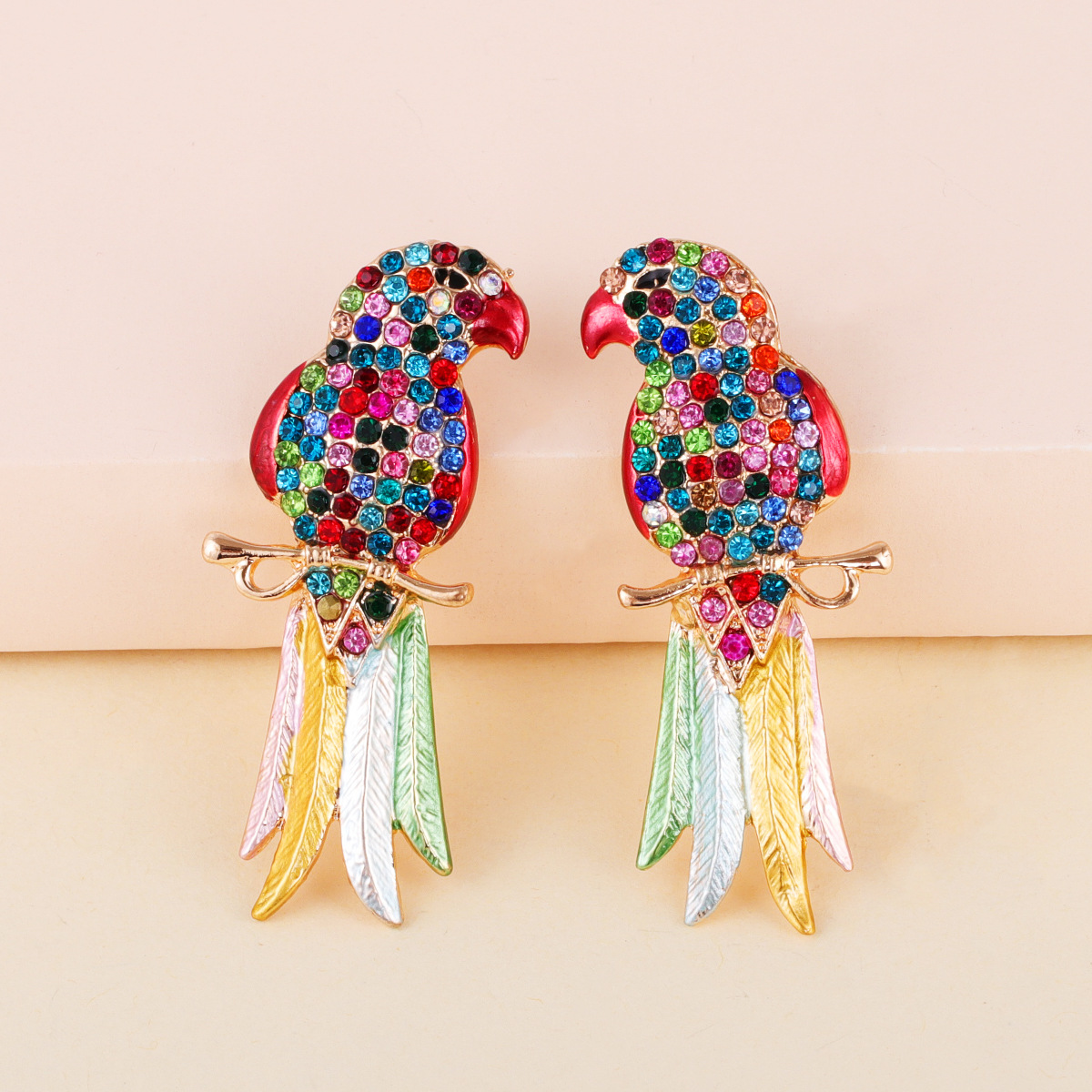 Retro Full Diamond Colorful Cute Animal Bird Earrings display picture 8