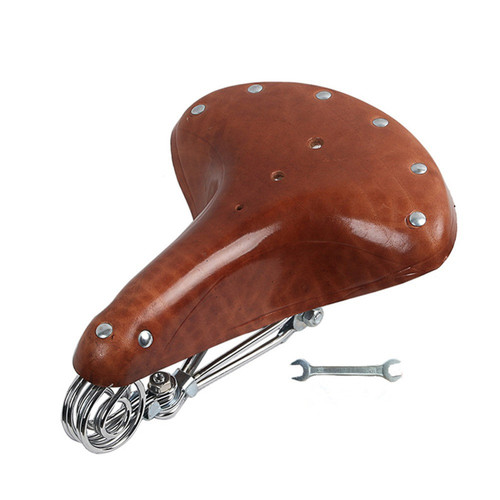 Bicycle cowhide saddle true three-spring cushion retro saddle cowhide saddle seat bag bicycle accessories