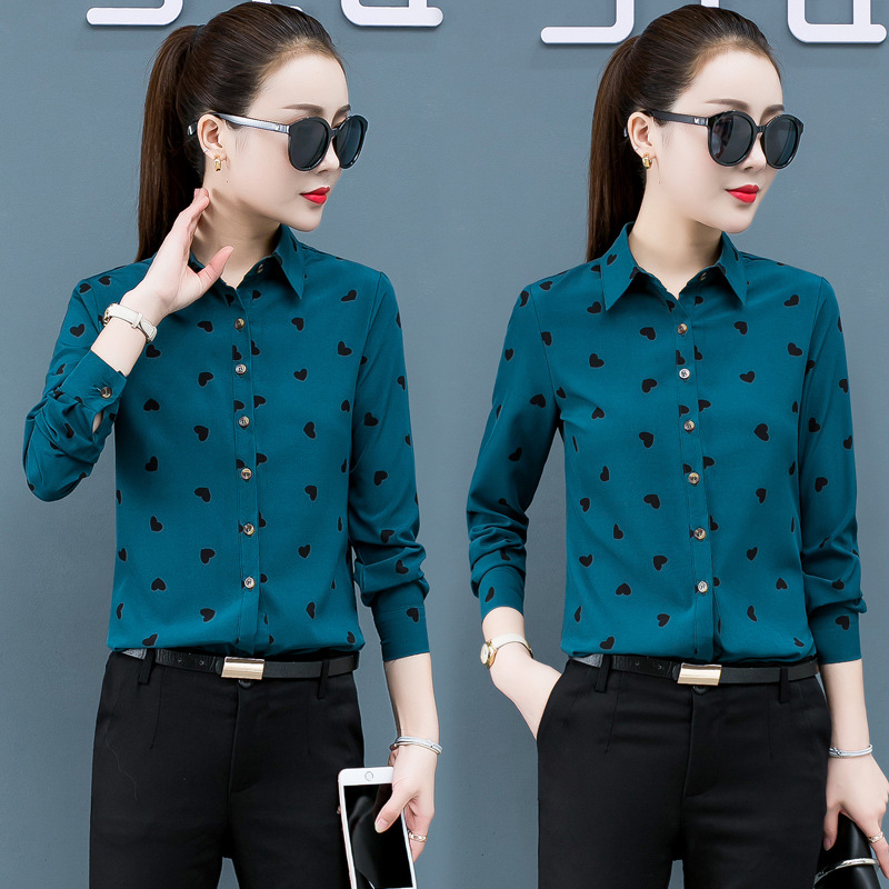 Primavera y otoño nueva camisa blanca roja amarilla impresa Camisa de gasa de manga larga de las mujeres estilo coreano de las mujeres slim fit delgada image 3