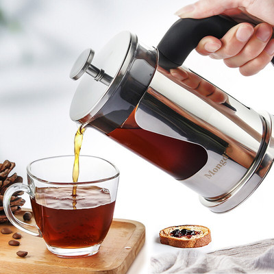 Mongdio Stainless steel French press pot Glass French press pot Hand pressure Coffee pot Tea Filter pot