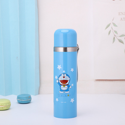 Creative cartoon stainless steel thermos cup, children's water cup with rope, bullet thermos cup, straight cup, gift LOGO