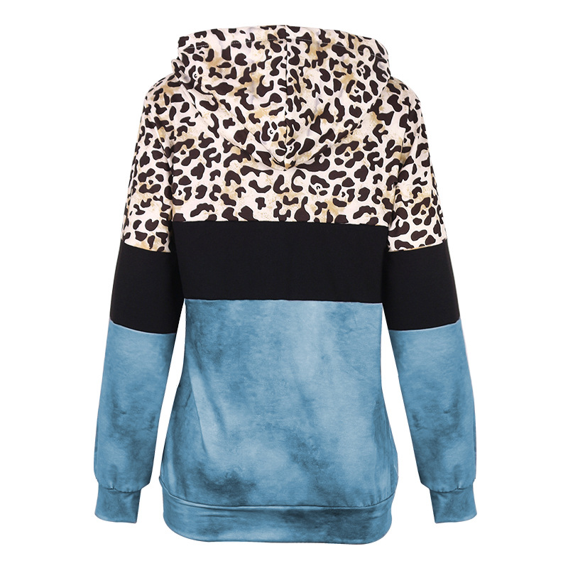 suéter holgado de manga larga con capucha y estampado de leopardo para mujer NSKX5815