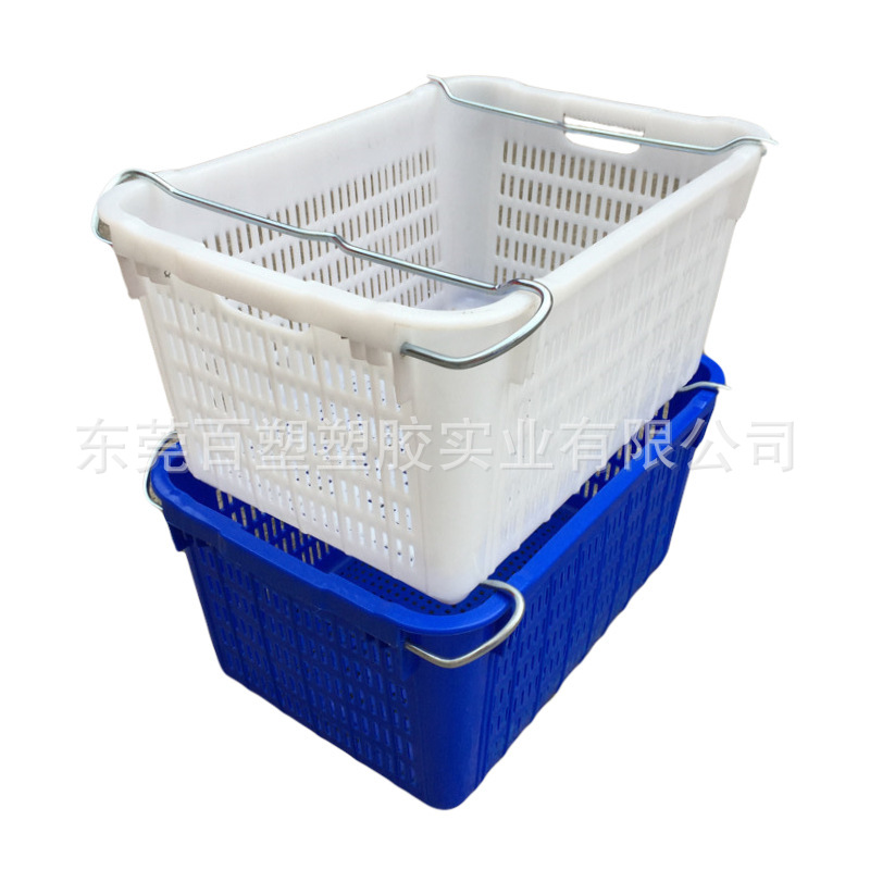 加厚塑料周转箩带铁耳蔬菜水果筐快递分拣物流框服装收纳塑胶箱