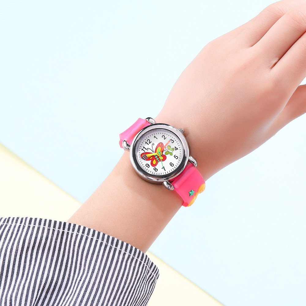 Neue Kinder Uhr Niedliche Schmetterlings Muster Quarzuhr 3d Farbe Schmetterling Plastik Band Studenten Uhr display picture 7