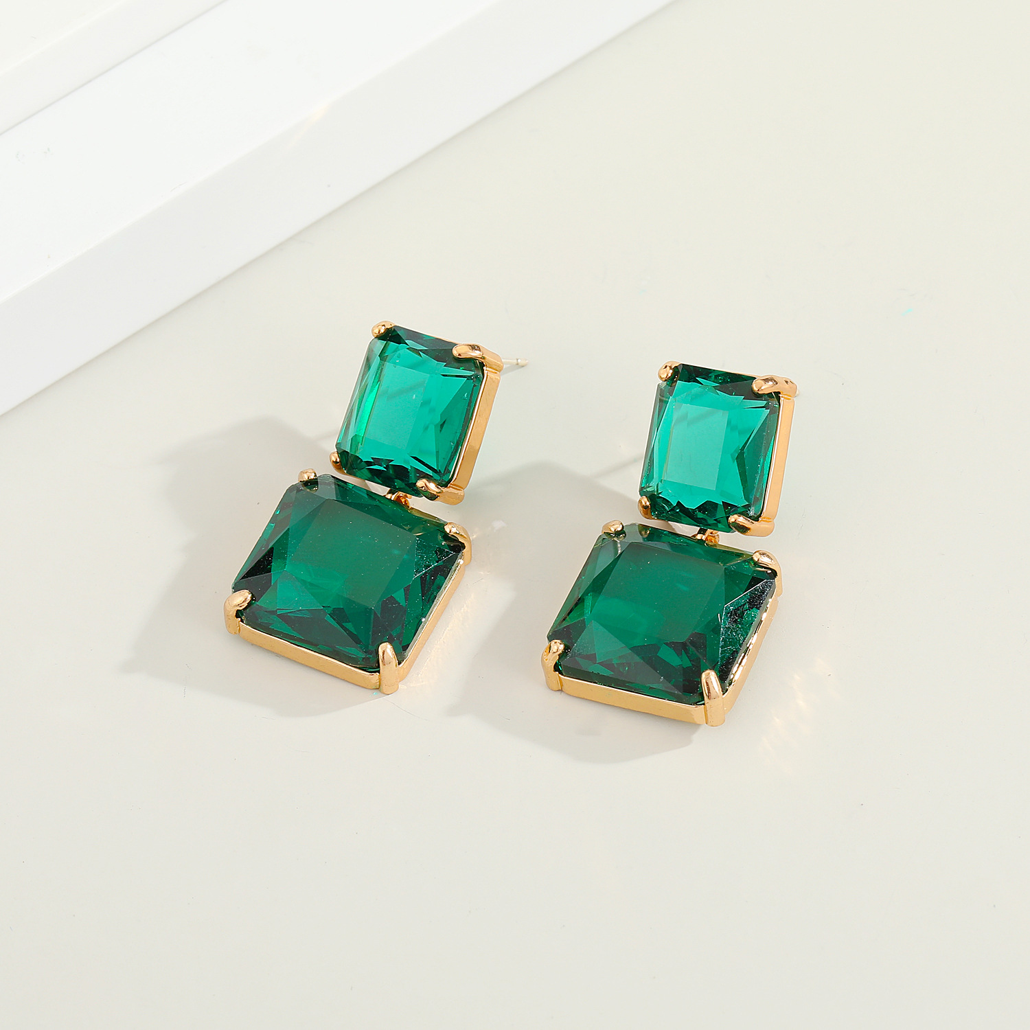 Korean Colorful Glass Square Crystal Earrings display picture 4