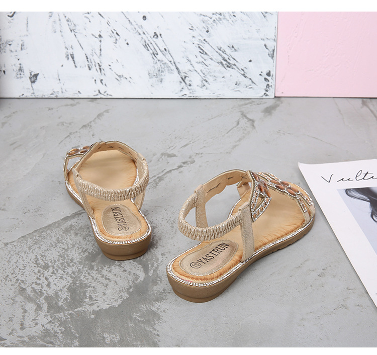 2024 New cross-border large-sized hollowed-out sandals, Bohemian-style women's shoes, summer comfortable flat diamond sandals undefined