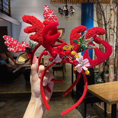 欧美新款麋鹿角发箍成人圣诞节礼物发饰儿童表演道具圣诞老人头箍|ru