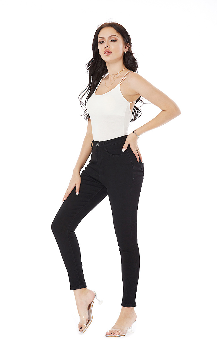 pantalones negros de corte slim con lavado elástico NSSY9123