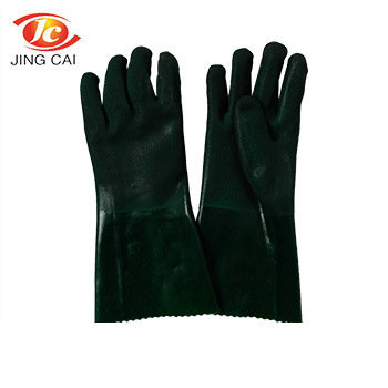 厂家销售40CM绿色磨砂PVC手套 加长袖浸塑磨砂手套 劳保防护手套