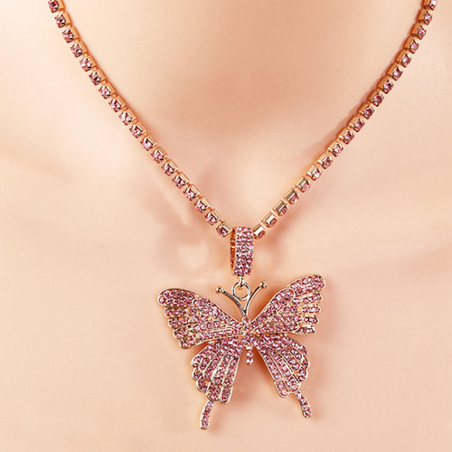 European and American fashion hot selling exaggerated ins fashion punk style Hip-Hop diamond large butterfly necklace women's jewelry wholesale