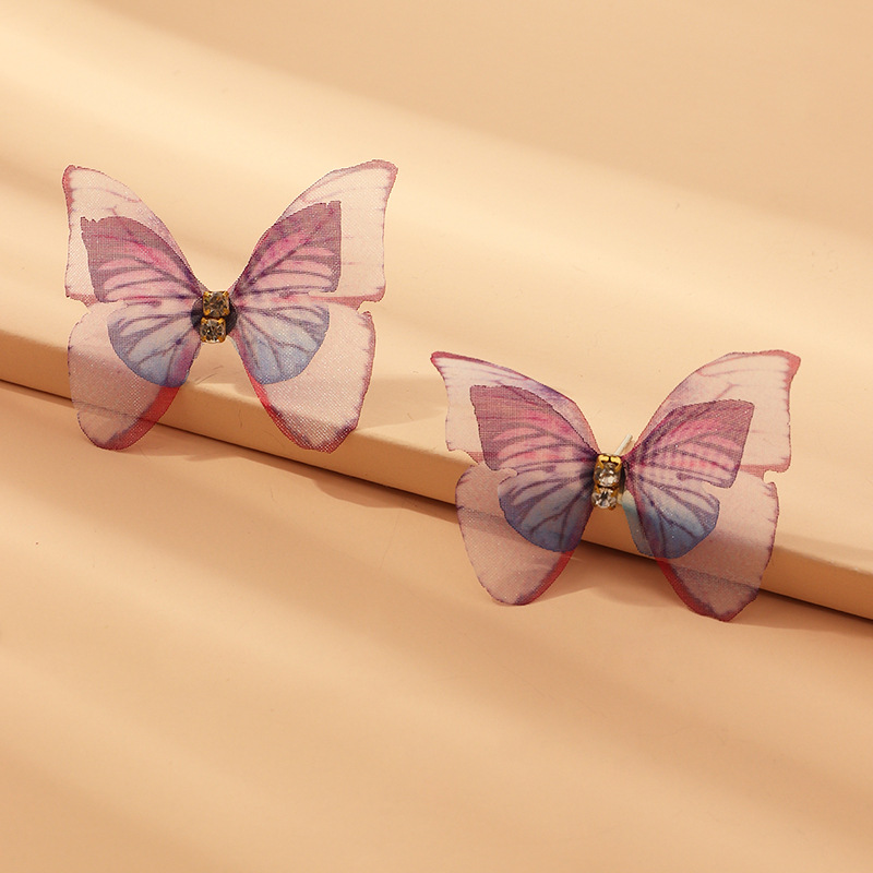 Jewelry Beautiful Three-dimensional Tulle Double Butterfly Earrings Ring Earrings Wholesale Nihaojewelry display picture 18