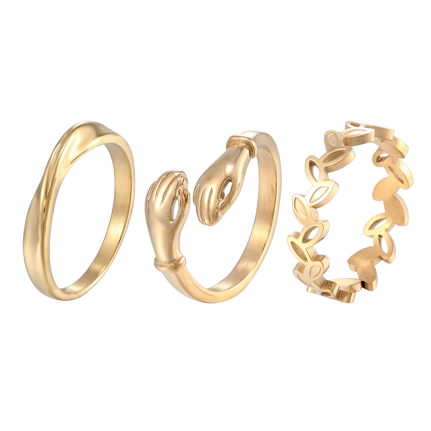 Daily Occasion Titanium Steel Material Leaf, Hand Pattern 1 Piece Retro Leaf Hand Titanium Steel Plating Rings