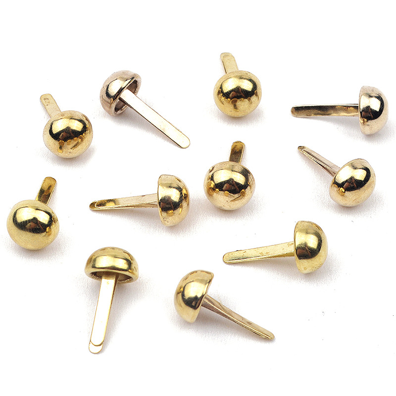 奥道供应6mm仿金电镀圆头两脚蘑菇钉 花纹脚钉 两爪钉 开尾钉